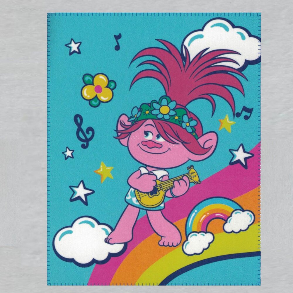Trolls Poppy Fleece Throw Blanket Measures 40 x 50 Inches.